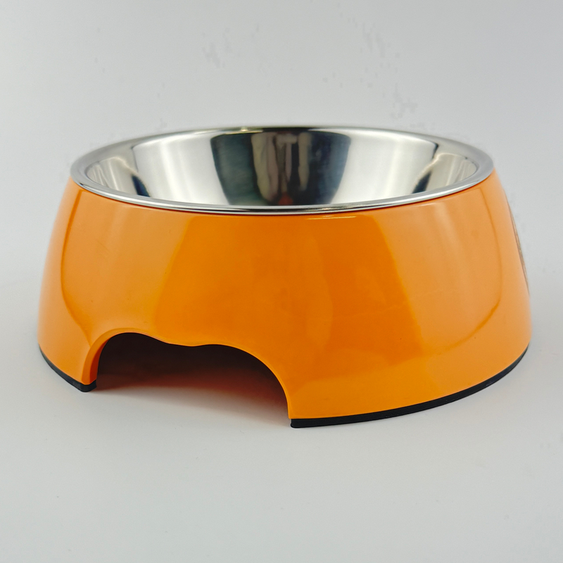 Designer Pets Bowls 2 in 1 Dog Food Water Bowl, Luxury Stainless Steel Pet Dishes Melamine Cat Feeder Bowls with Non-Skid Base for Medium Small Dog, F