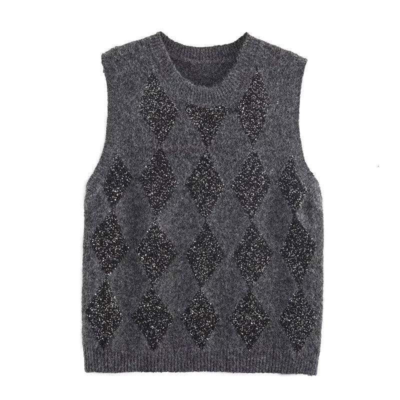 Glittery Argyle Sleeveless Sweater Vest for Women Sparkle Diamond Pattern Knitted Tank Vintage Preppy Layering Piece 251219