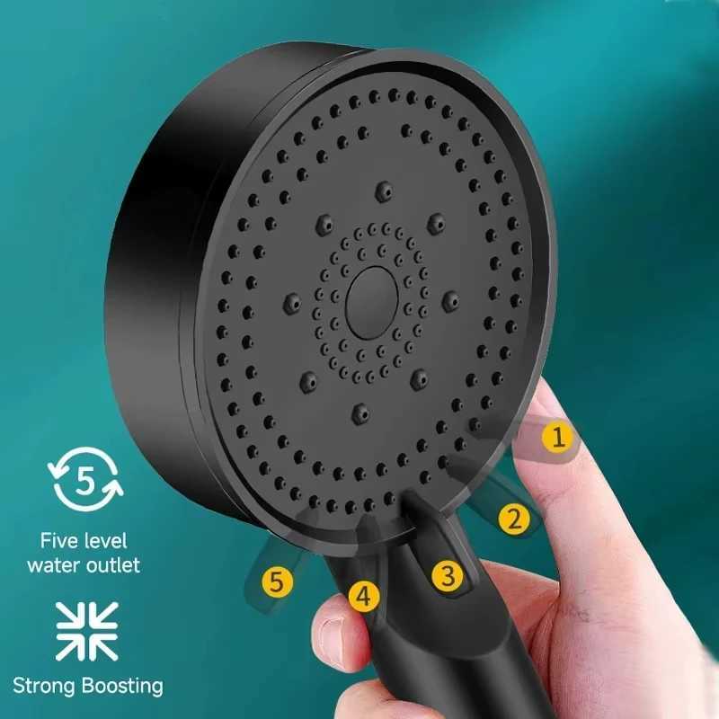 Black Booster Shower Head Adjustable High Pressure Water Massage Shower Head Home Handheld Sprayer Bathroom Supplies 5 Modes C251220
