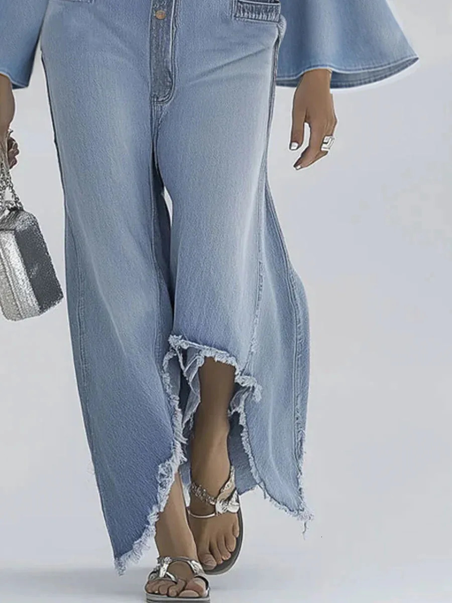AutumnWinter Fashion Casual Flare Sleeve Turndown Collar Pockets Single Breasted Solid Color Slim Fit Demin Jumpsuits 251219
