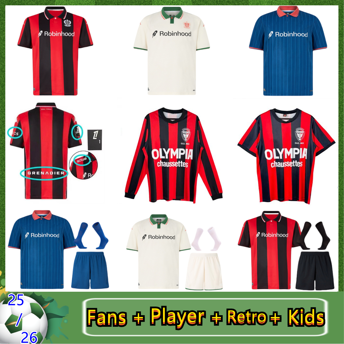 4XL 2025 2026 Maillot FC soccer jerseys BOGA AND MOUKOKO S. DIOP OGC Nice T. MOFFI KAMARA CHO NDOMBELE ROSARIO DANTE retro 77 78 football shirts Kids kit