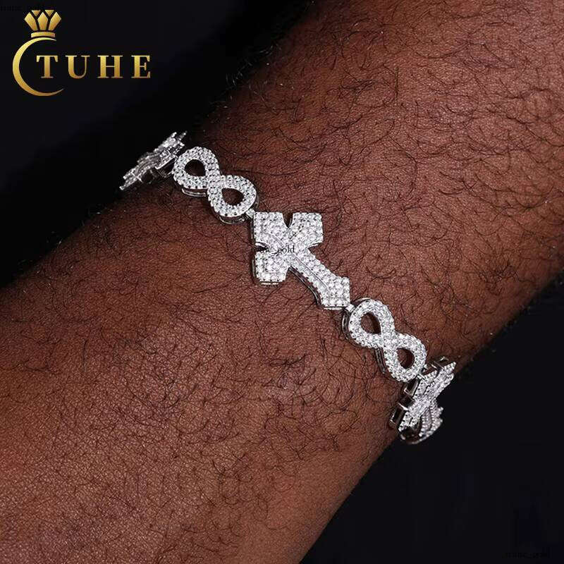 VVS Moissanite Fashion Spark Iced Vvs D Color Diatomaceous Earth 925 Sterling Silver Luxurious Infinity Cross Bracelet