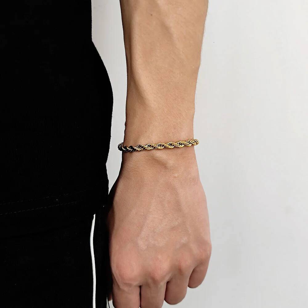 Hip Hop Stainless Steel Twist Chain Men Retro Gold Color Fashion Bracelet For Women Trendy Jewelry Accessories ddmythur