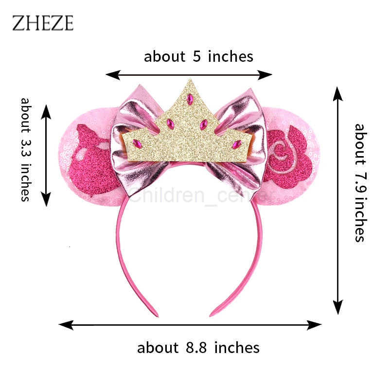 Disney Princess Aurora Mouse Ears Headband For Girls Sequin 5Bow Hairband Princess Children Festival Boutique Hair Accessories H251220