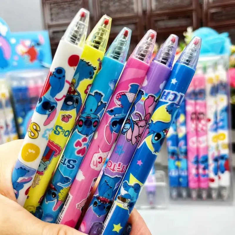 Disney Stitch Gel Pens12pcs Cartoon New Pressing Pen Black Water Ink 05mm Cute Signature Pen Stationery Student Gift H2512201