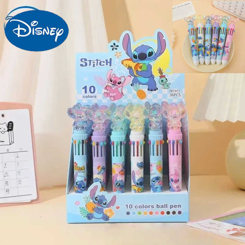Disney Stitch Ballpoint Pen 36pcs Cartoon Lilo Crystal 10 Color Marker 07mm Student Graffiti School Childrens Stationery Gifts H251220
