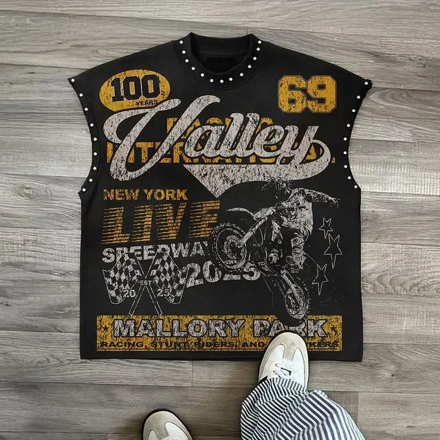 Y2K Willow Nail Round Neck Vest T Shirt Retro Punk Hip Hop Oversized Printed Pure Tops Classic Loose Sleeveless T Shirt 251218