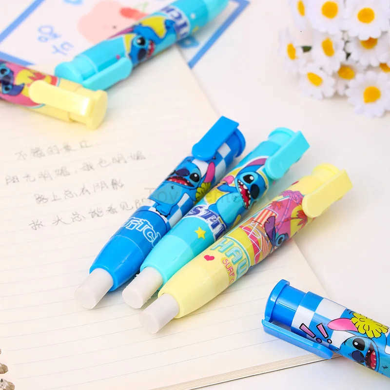 Disney 12/36 Pcs Stitch Lipstick Modeling Eraser Lilo Stitch Cartoon Cute Student Supplies Stationery Wholesale H251220