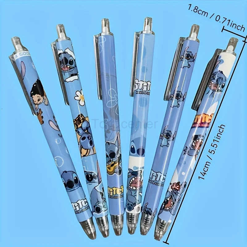 Disney 6 Stitch cartoon retractable ballpoint pens made of plastic cartoon design quick drying 05mm H251220
