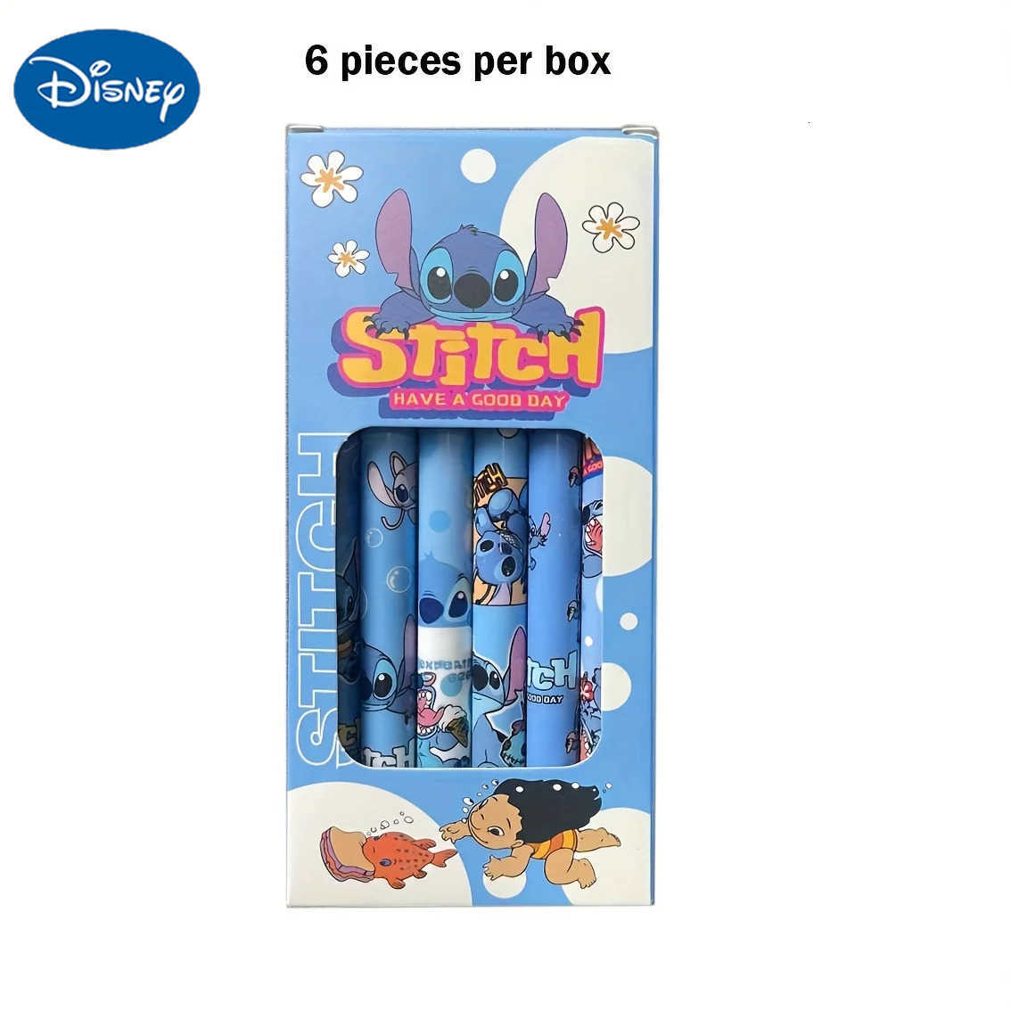 Disney 6 Stitch cartoon retractable ballpoint pens made of plastic cartoon design quick drying 05mm H251220