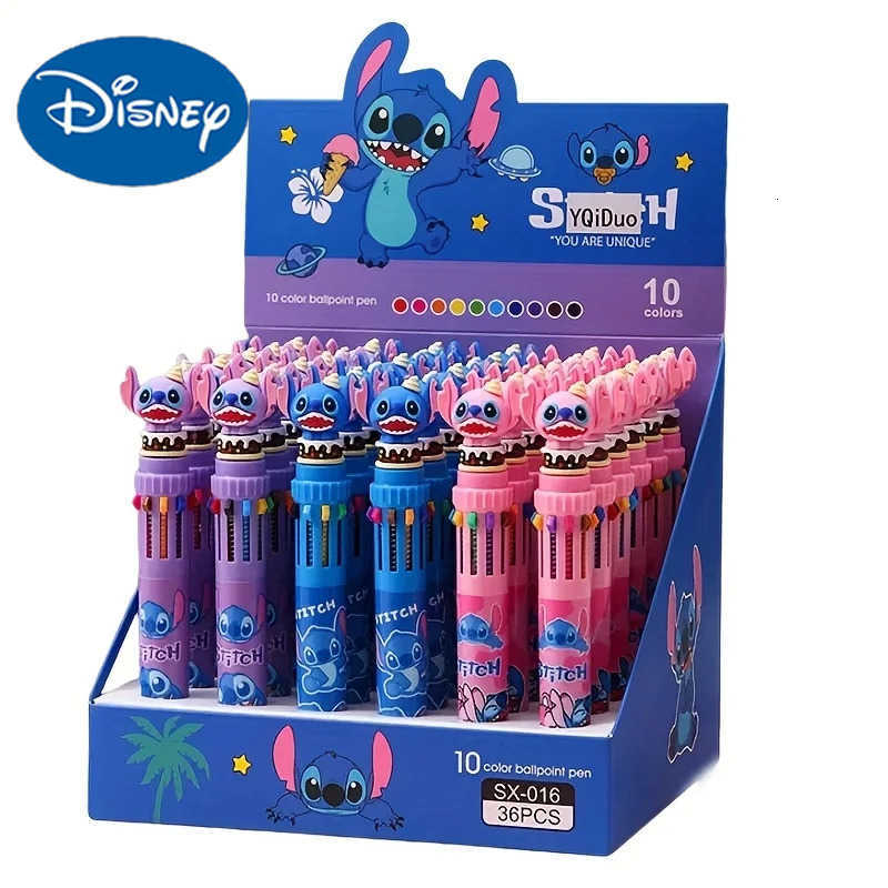 Disney 1 piece of Stitch ballpoint pen 10 color marker pen color pen cartoon pen student multifunctional color marker pen H251220