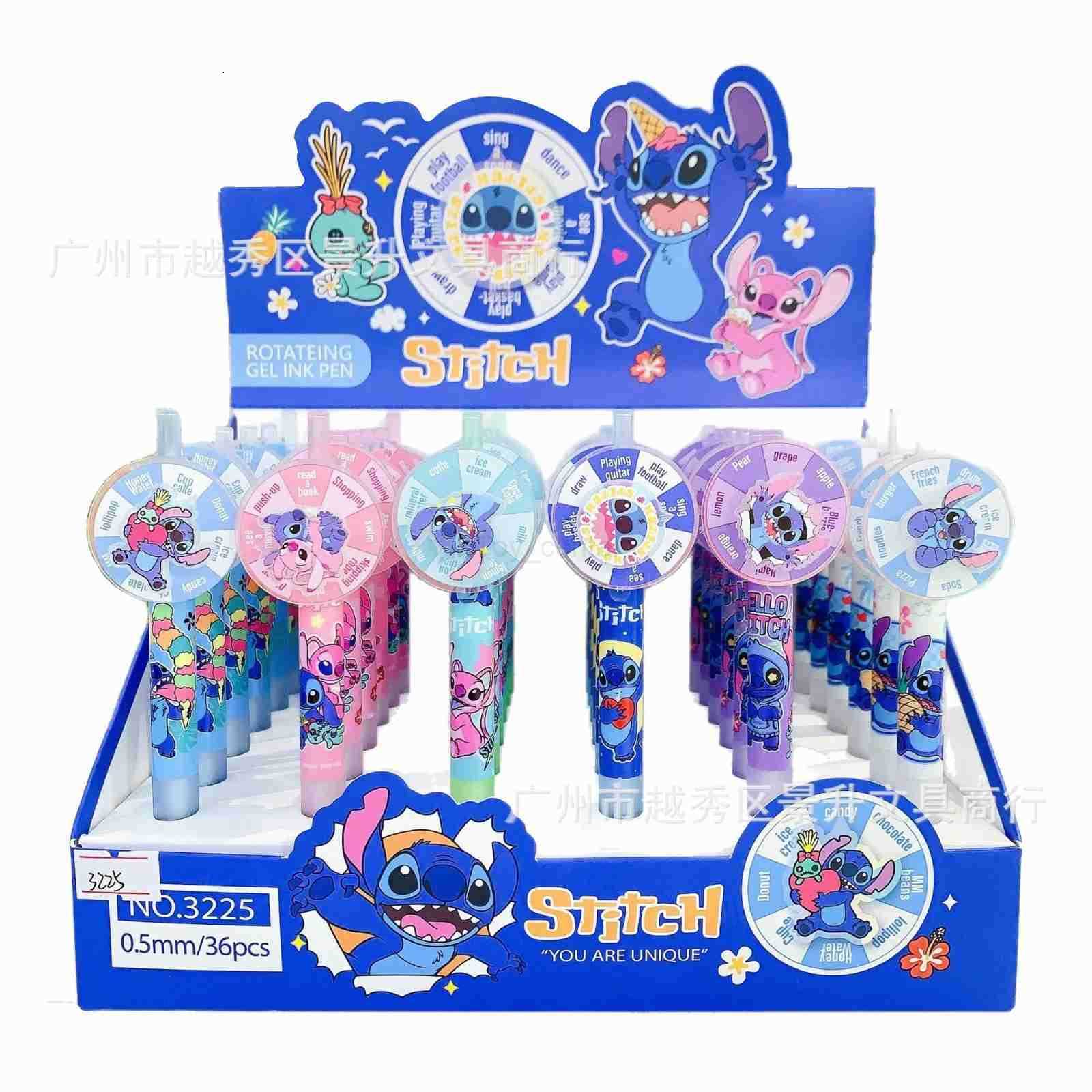 Disney 36pcs Stitch Gel Pens Cartoon 05mm Black Stationery Cute Student Signature Rotary Pen Writing Tools ChildrenS Birthday Gift H251220