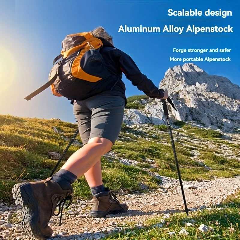1pc Aluminium Alloy Teleskopic Stick Hiking Poles Basto De Trekking Walking Stick Ultralight Absorber Walking Cane Alpenstock G251220