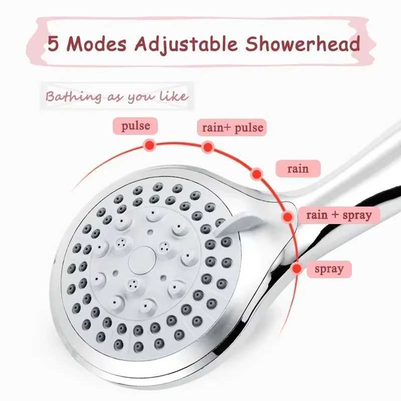 High Quality 5 Modes Round Rain Shower Head with Hose Sets Shower Holder for Bathroom Shower Accessories Douche C251220