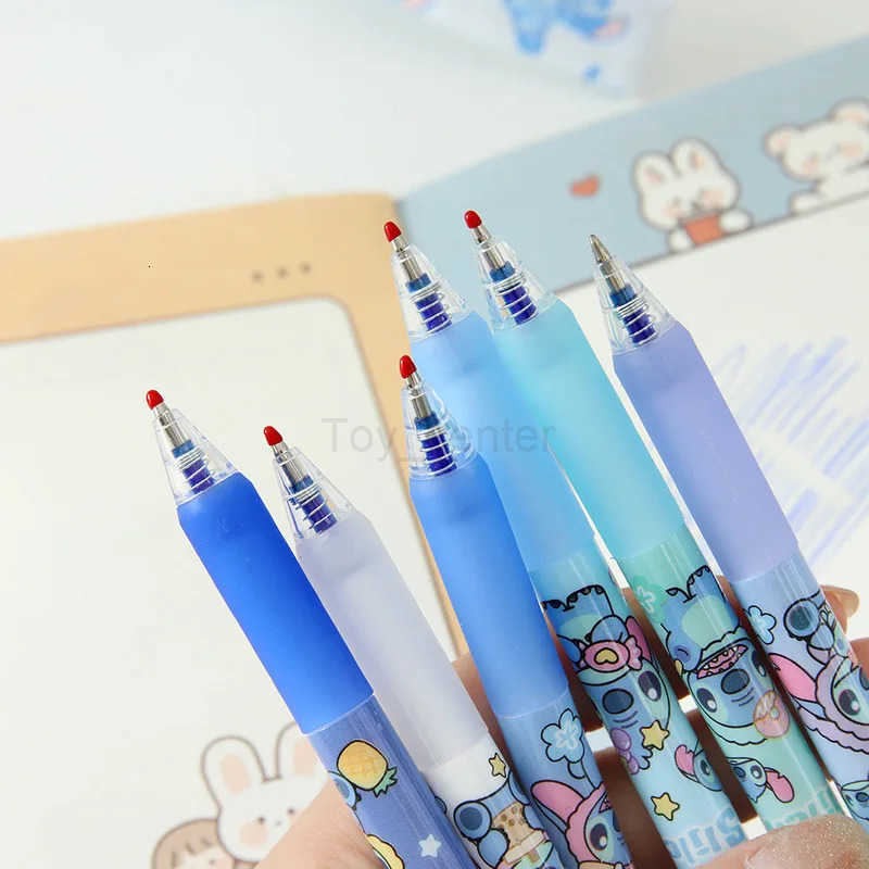 Disney 36Pcs Erasable Gel Pen Cartoon Set Creative Cute Fruit Shape Stitch 05Mm Blue Erasable Pen Students Learn Stationery H251220