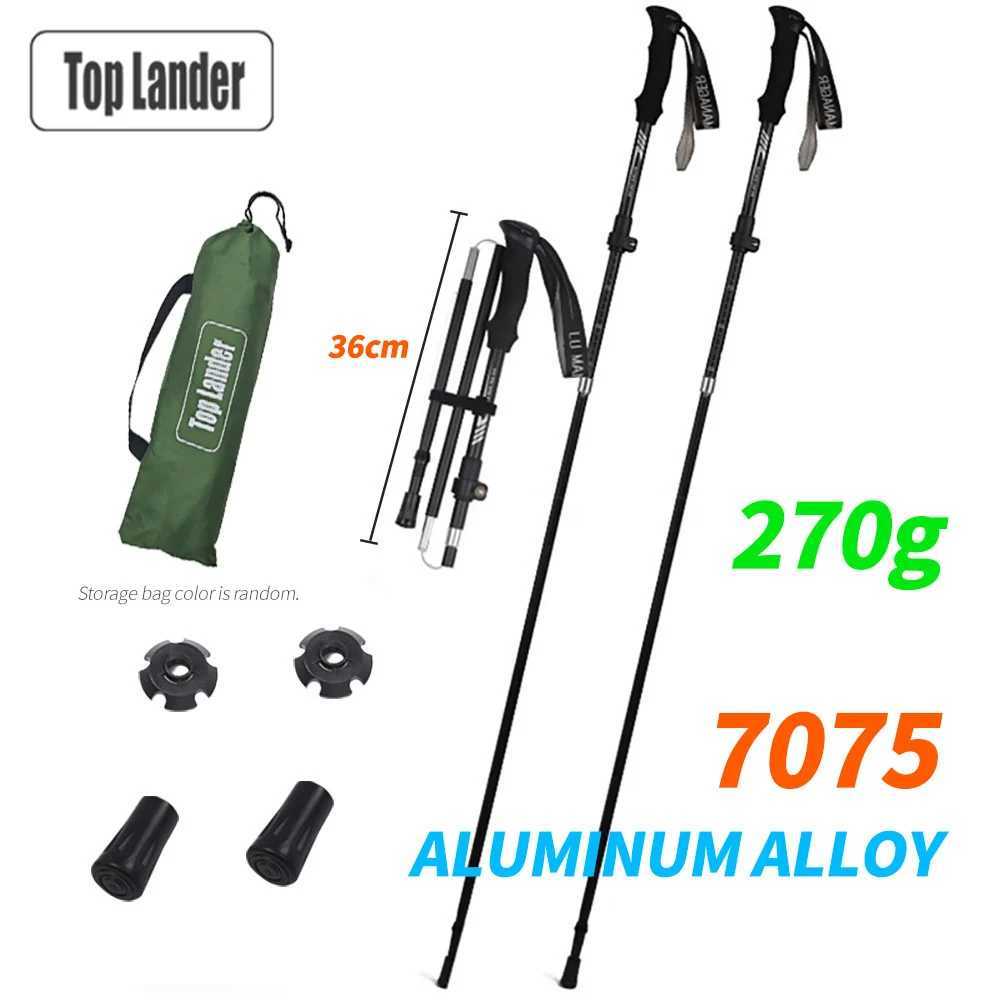 Foldable 7075 Aluminum Trekking Pole Lightweight Shock Absorbing Adjustable Outdoor Hiking Walking Stick 3 Sections EVA Handle G251220