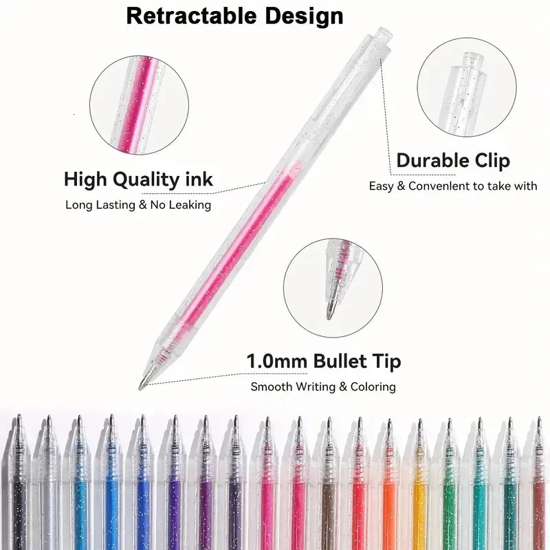 12-60pcs Glitter Gel Pens SetQuick-Drying Metallic InkFine Point for Drawing Book Doodling Art Marking with Storage Case 251213