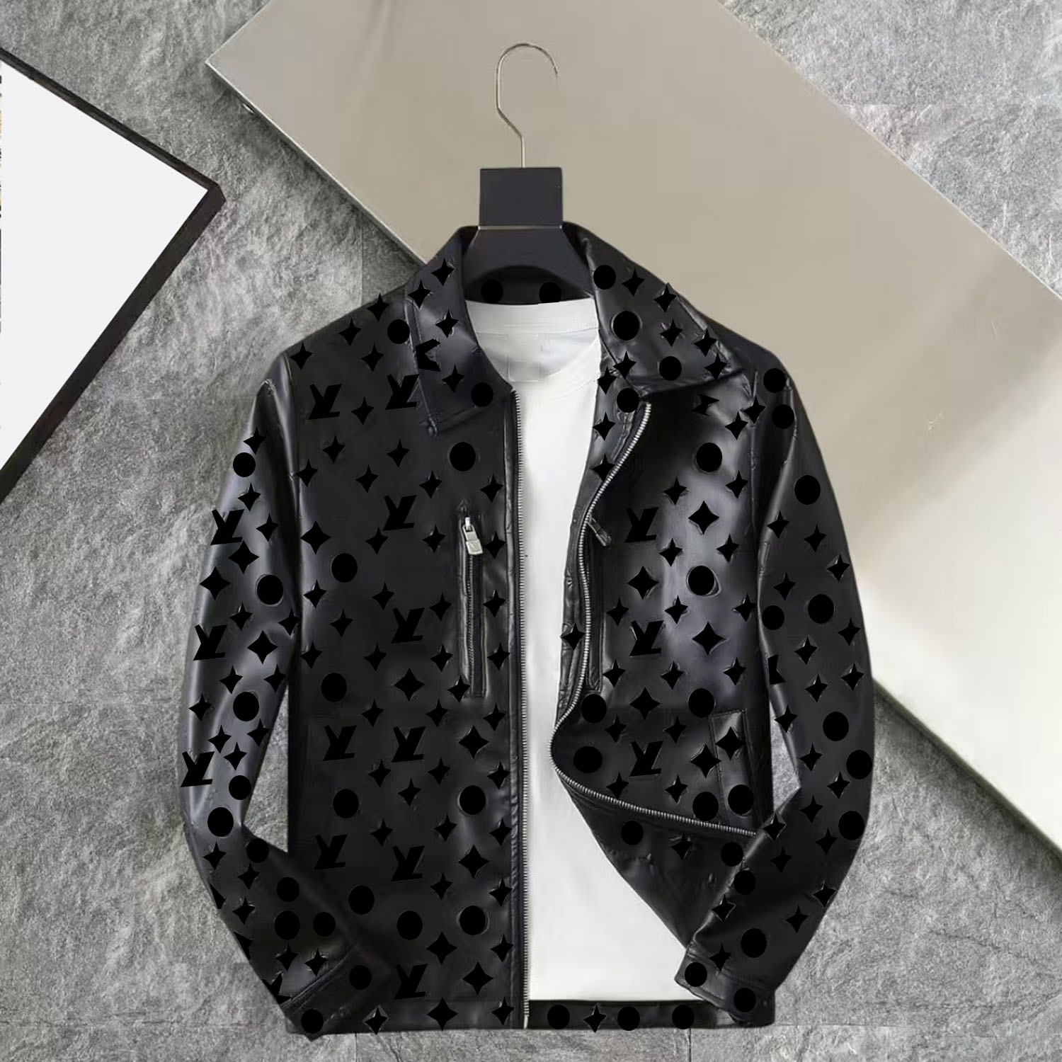 Mens Jackets Leather Designer Coats Crow Fur Monogram Jacket Shirts Wind Coat Pockets Outwears Man Tops Jackets Zippers Windbreaker Asian S-4XL