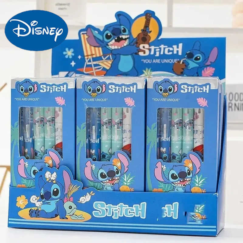 Disney 12pcs Lilo and Stitch Neutral Pen Cute Stationery Erasable 055mm Blue Signature Pen Office Supplies Tools Wholesale Toys H251220