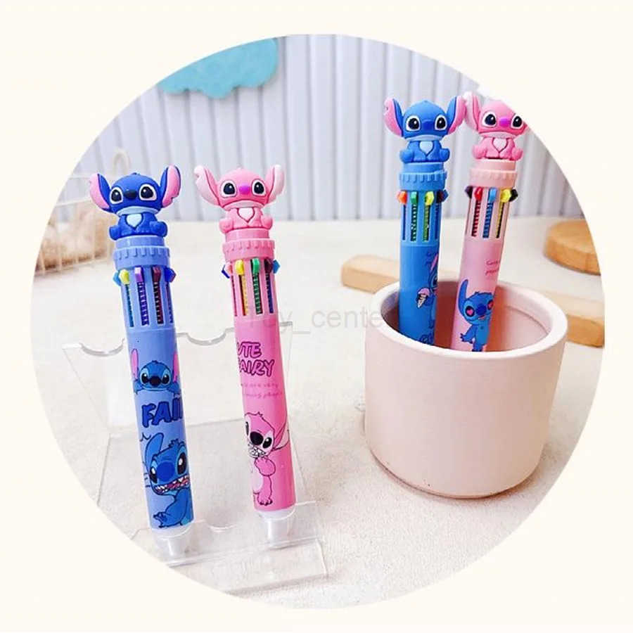 Disney 1PC Stitch 10-Color Ballpoint Pen Multi-Function Multi-Color Push-Button Pen 05mm Stitch Colorful Gel Pen H251220