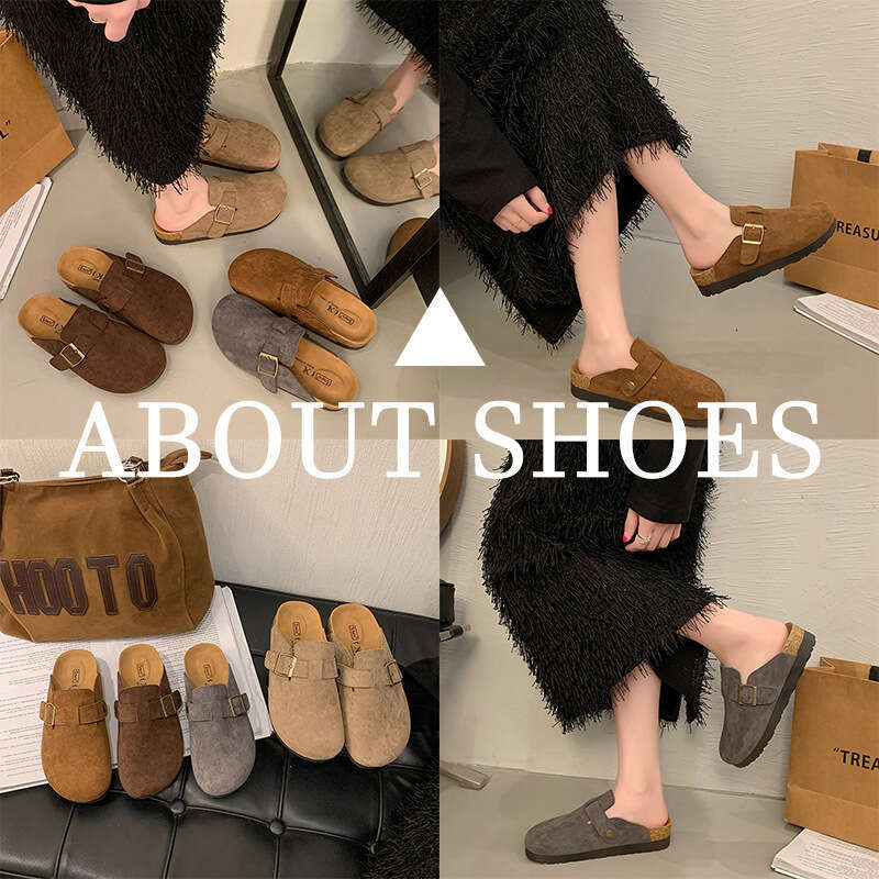 2025 Spring Summer New Retro Thick-Soled Closed-Toe Birkenstock Style Half Slippers Slip-On Versatile Lazy Shoes for Women