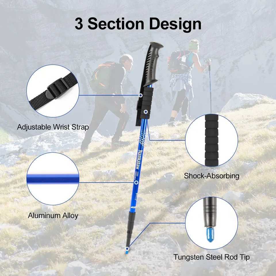 Ultralight 3-Section Trekking Poles Adjustable Aluminum Alloy Nordic Walking Sticks Telescopic Non-Slip for Men And Women Hiking G251220