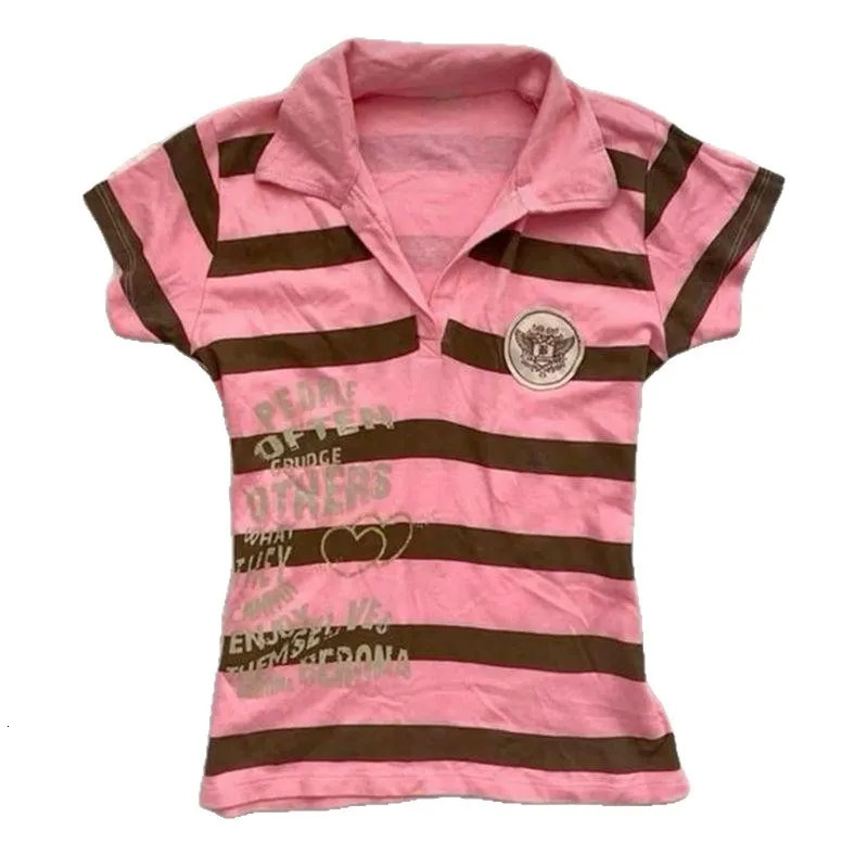 Y2k Harajuku Punk Retro Constrast Color Striped Print Summer T Shirts Casual Sweet Cool Style Short-sleeve Top American Tees 251219