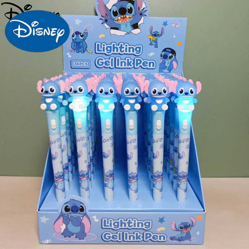 Disney 6/36pcs silicone Stitch luminous gel pen Lilo and Stitch LED light pen with light signature pen stationery gift wholesale H251220