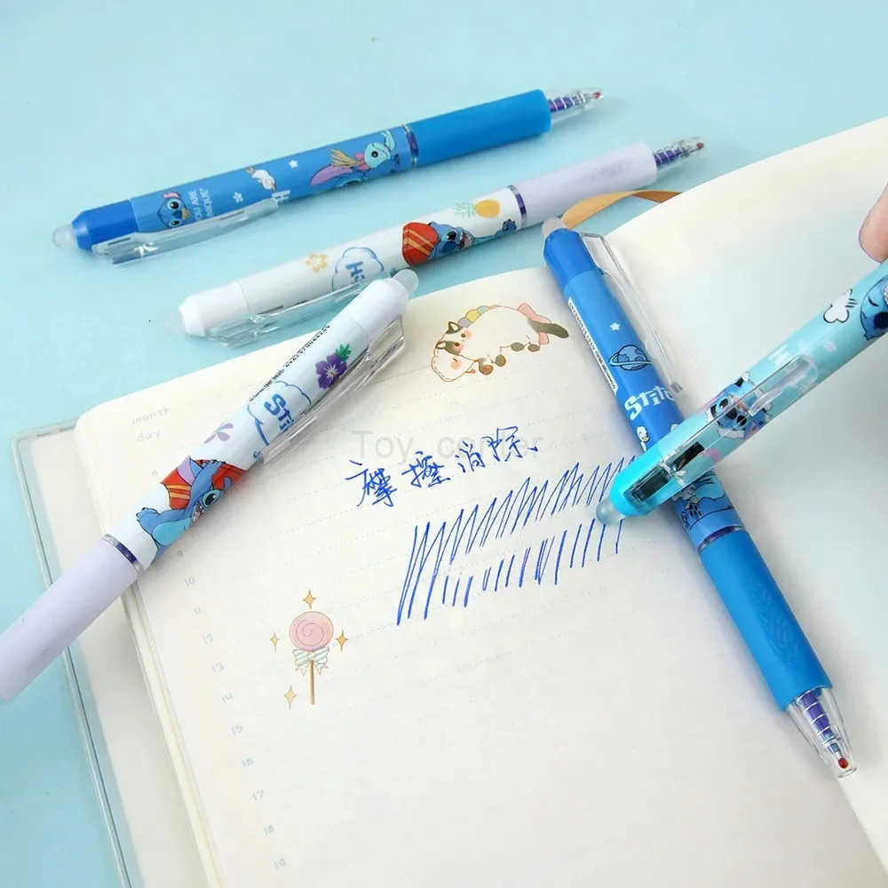 Disney 12pcs Lilo and Stitch Neutral Pen Cute Stationery Erasable 055mm Blue Signature Pen Office Supplies Tools Wholesale Toys H251220