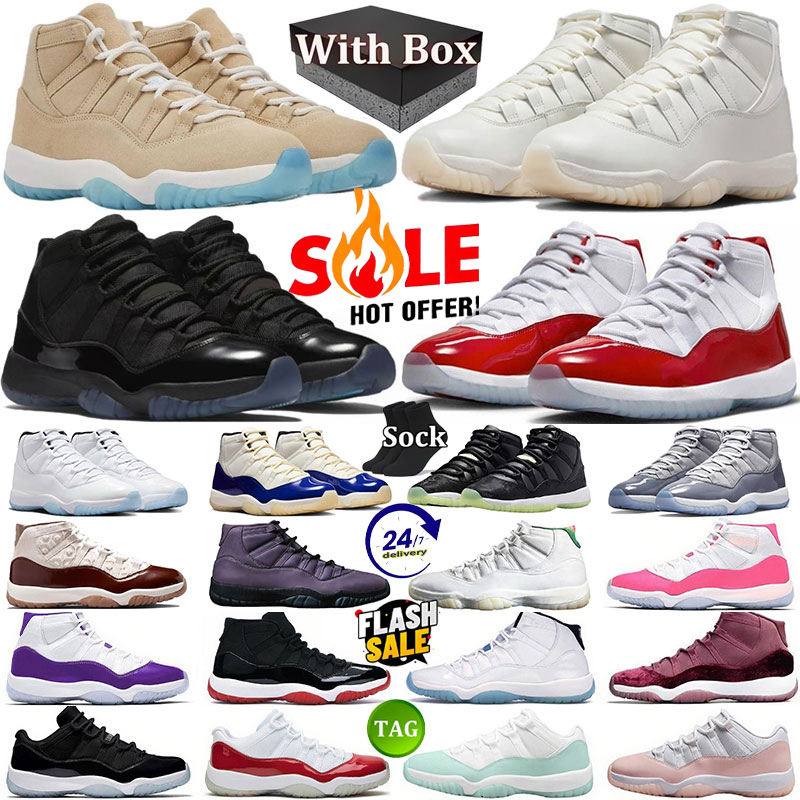 with box Designer 11s Gamma Blue Basketball shoes 11 Halloween 285 Mojave H-Town Pearl Bred Velvet cool grey Pink Cherry Man Woman Trainers sport shoes size:36-47