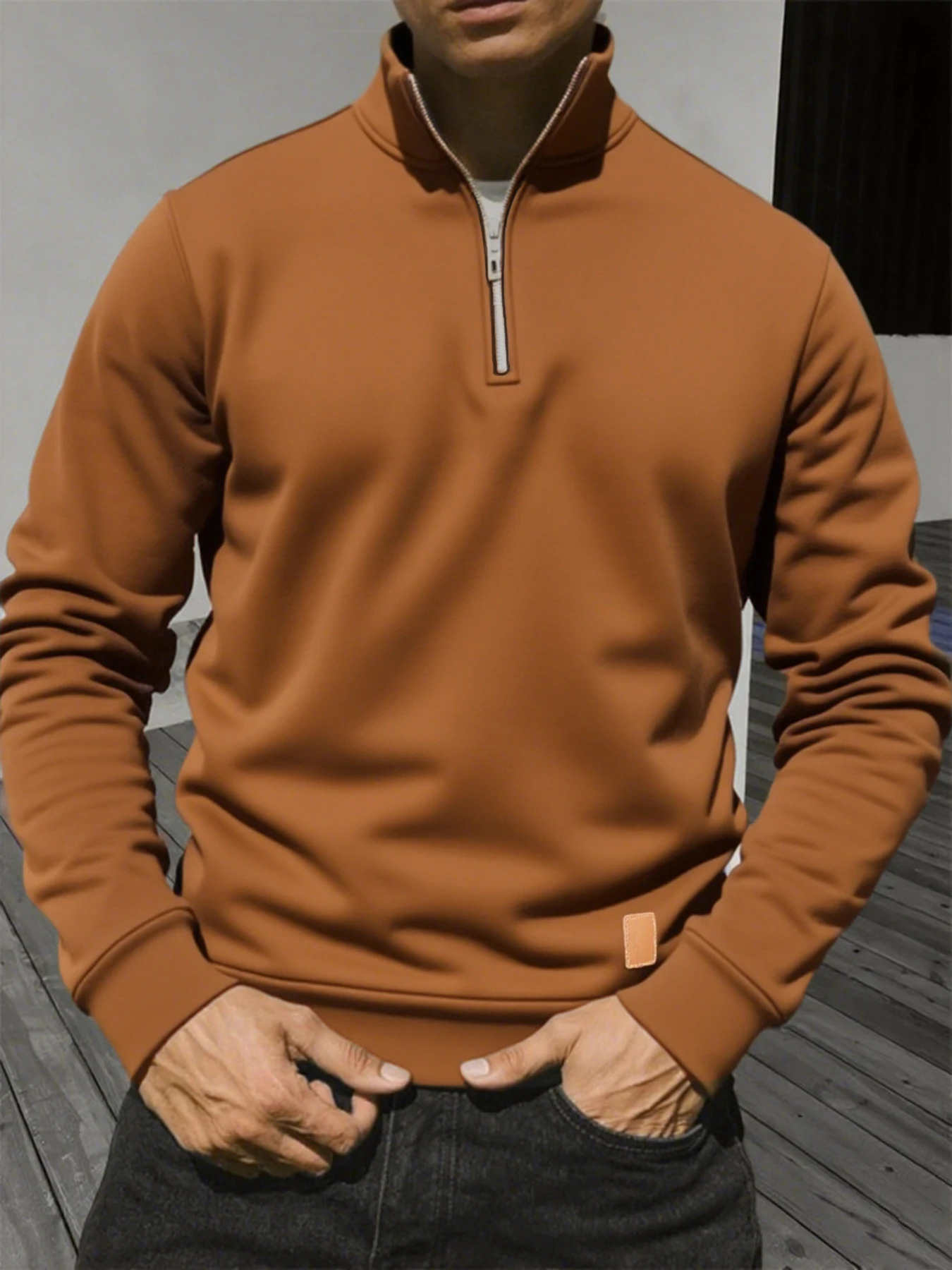 Mens Half Zipper Pullover Autumn Warm Long Sleeve Sweatshirt Solid Color Casual Turtleneck Fashion Jogging Top Sport Streetwear 251219