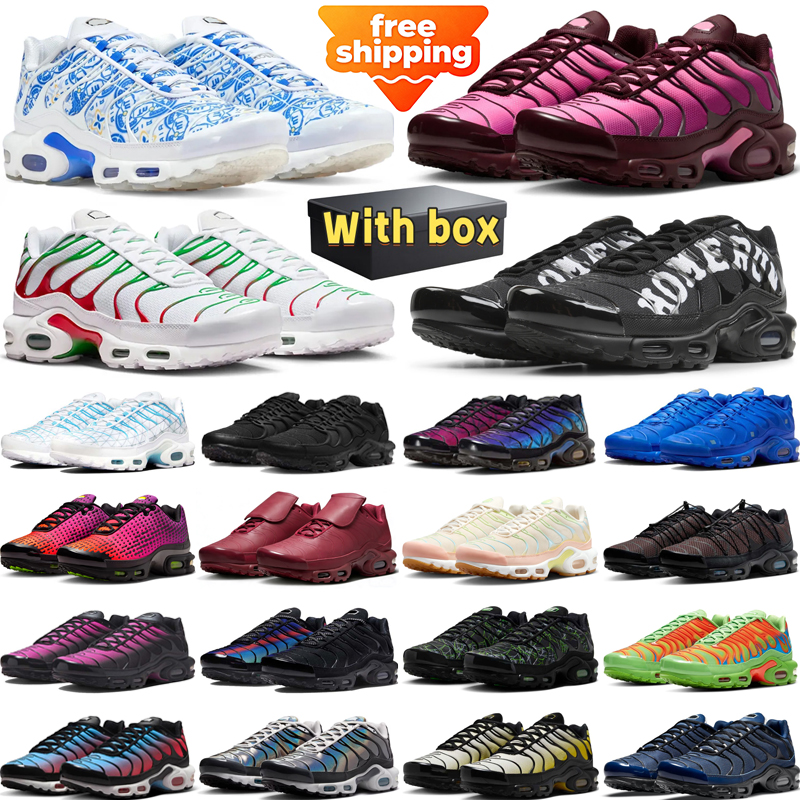 free shipping designer running shoes tn tns mens sneakers woman trainers Triple White Black Wolf Grey Outdoor sport chaussures shoe with box