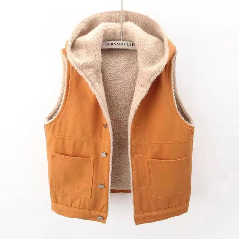 Coat Women Denim Coats Hooded Lamb Wool Jackets Vests Y2k Streetwear Work Casual Elegant Splice Jacket 2025 Autumn Winter 251219 - view 7