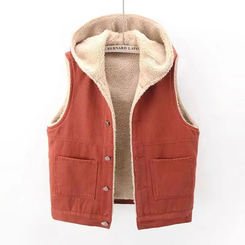 Coat Women Denim Coats Hooded Lamb Wool Jackets Vests Y2k Streetwear Work Casual Elegant Splice Jacket 2025 Autumn Winter 251219 - view 6