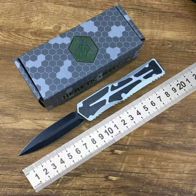 Heretic Giant OTF D2 Black Blade Aviation Aluminum Carbon Fiber Handle Outdoor Camping Tool