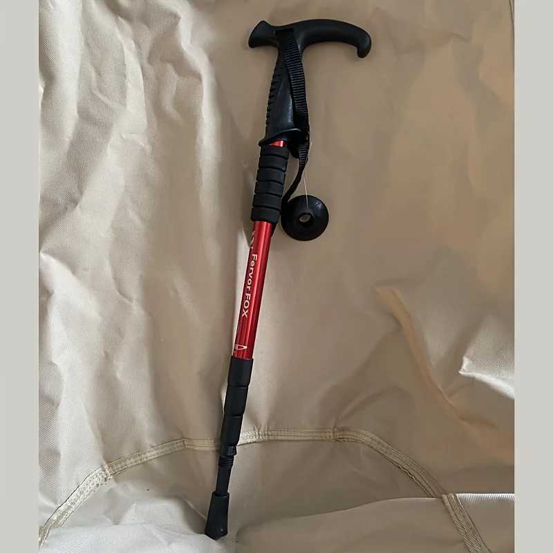 2-pack T-shaped aluminum alloy folding trekking poles with shock absorption anti-slip grips and adjustable height G251220