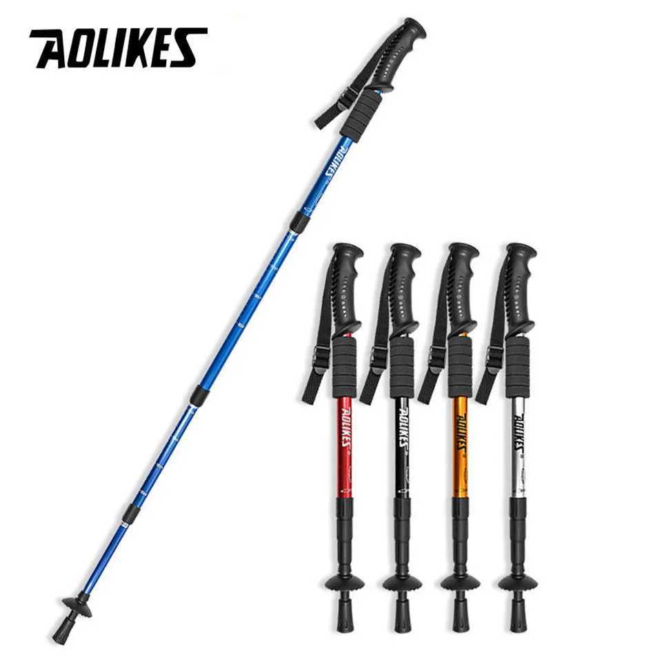 AOLIKES Aluminium Alloy Teleskopic Stick Hiking Poles Basto De Trekking Walking Stick Ultralight Absorber Walking Cane G251220