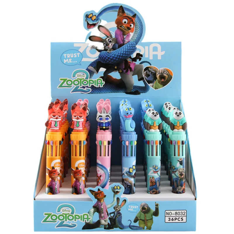 Disney 6/36 Pcs Zootopia 10-Color Ballpoint Pen Student ChildrenS Ballpoint Pen Cartoon Stationery Gifts And Prizes Wholesale H251220