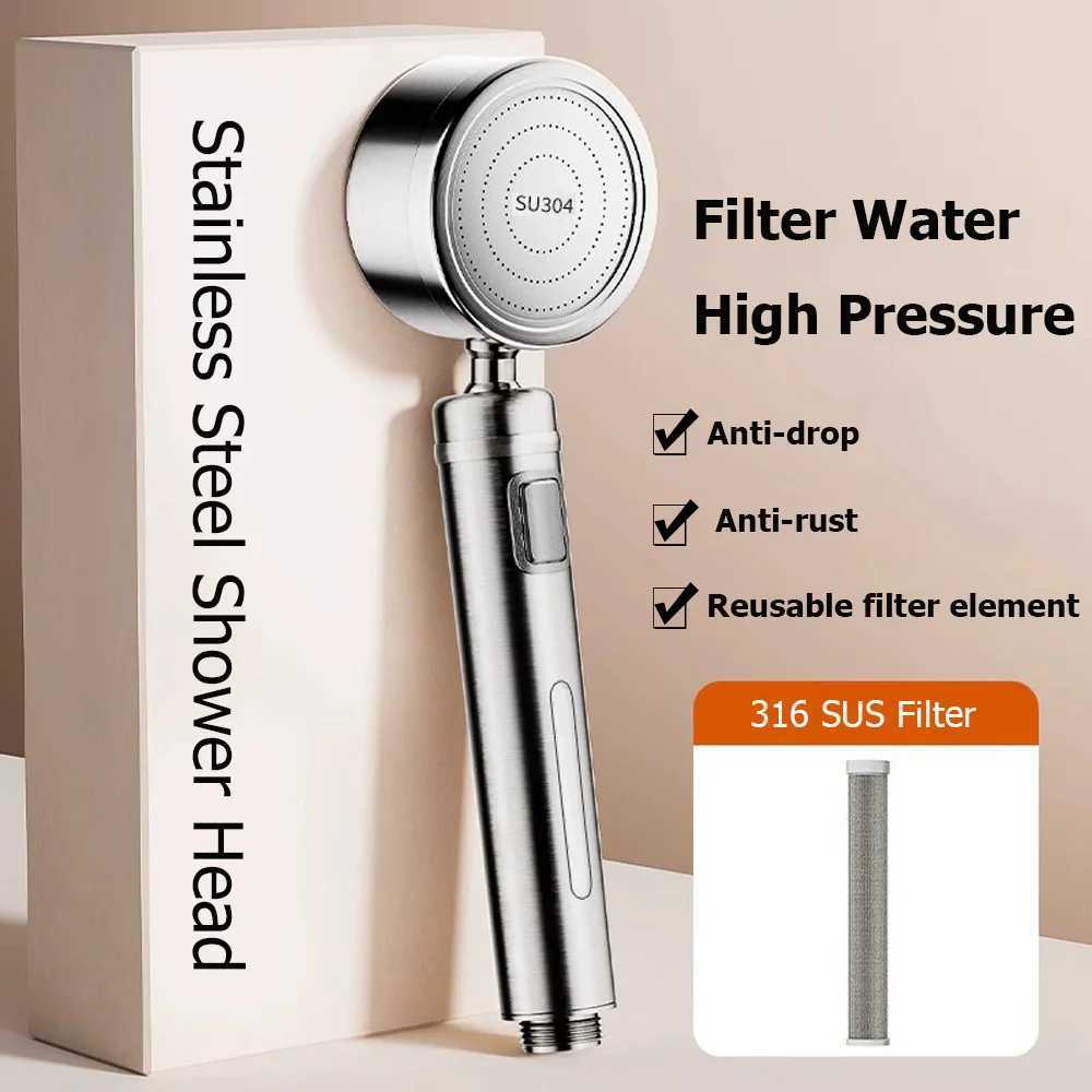 High Pressure Stainless Steel Shower Head With Filter Water Saving One-Key Stop Water Massage Sprayer Bathroom Accessories C251220