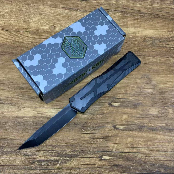 Heretic Giant OTF D2 Black Blade Aviation Aluminum Carbon Fiber Handle Outdoor Camping Tool