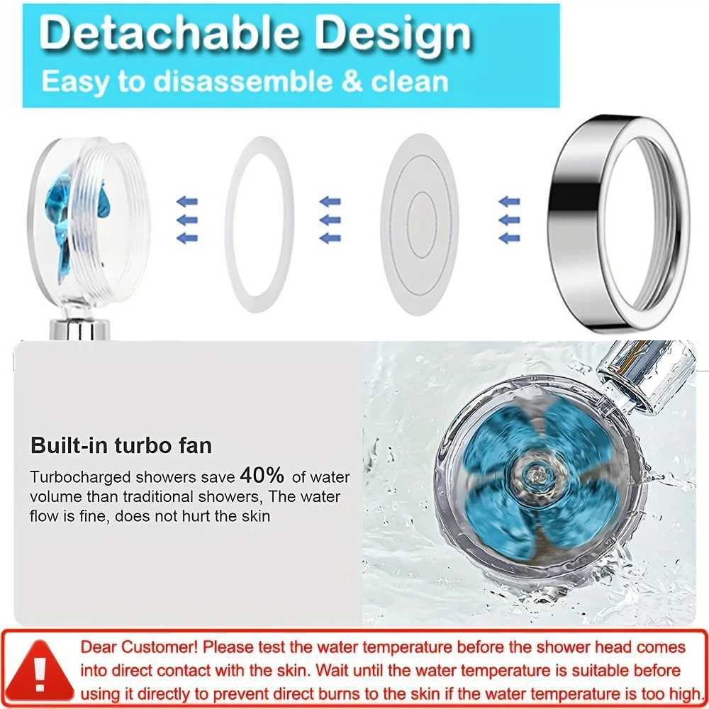 1pcs High Pressure Shower Head Handheld Turbo Fan Shower With 6 Pcs Filter Cotton Hydro Jet Shower Head Kit C251220