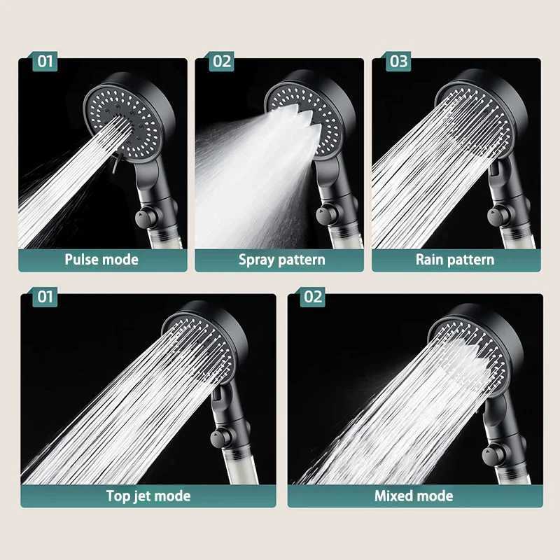 High Pressure Shower Head 5 Modes Adjustable Showerheads With Filter Water Saving One-Key Stop Spray Nozzle Home Bathroom C251220