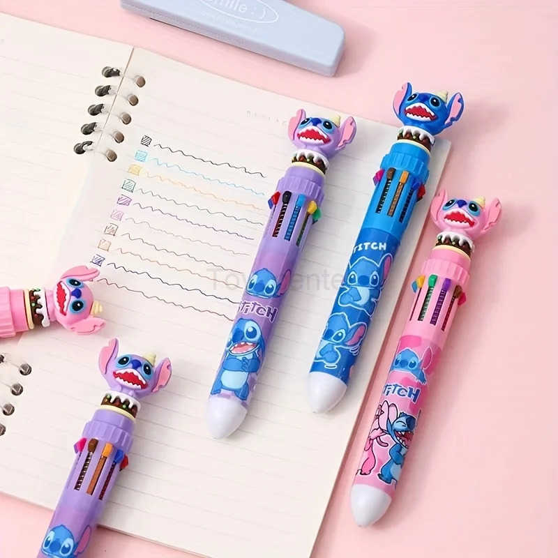 Disney 1 piece of Stitch ballpoint pen 10 color marker pen color pen cartoon pen student multifunctional color marker pen H251220