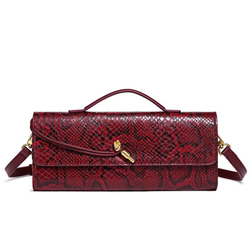 Vintage Style Snakeskin Evening Clutch, Convertible Baguette Shoulder Bag Unique Luxury Feel Top Handle Purse