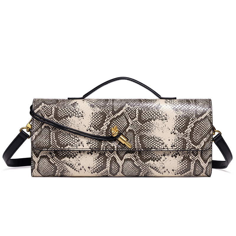 Vintage Style Snakeskin Evening Clutch, Convertible Baguette Shoulder Bag Unique Luxury Feel Top Handle Purse - view 7