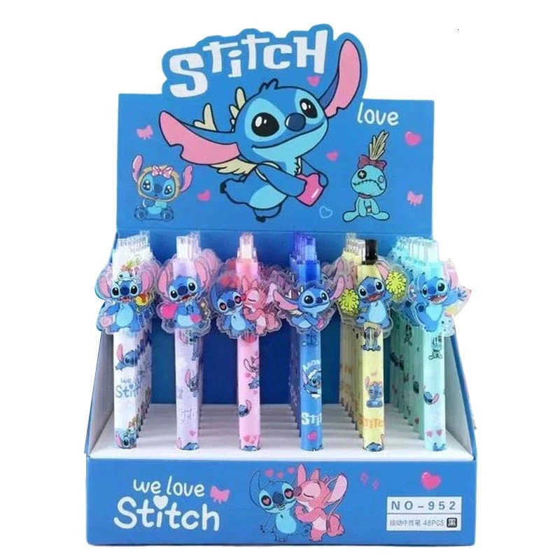 Disney Stitch Gel Pens 48pcs Cartoon 05mm Black Stationery Cute Student Signature Pen Writing Tools ChildrenS Birthday Gift H25122011