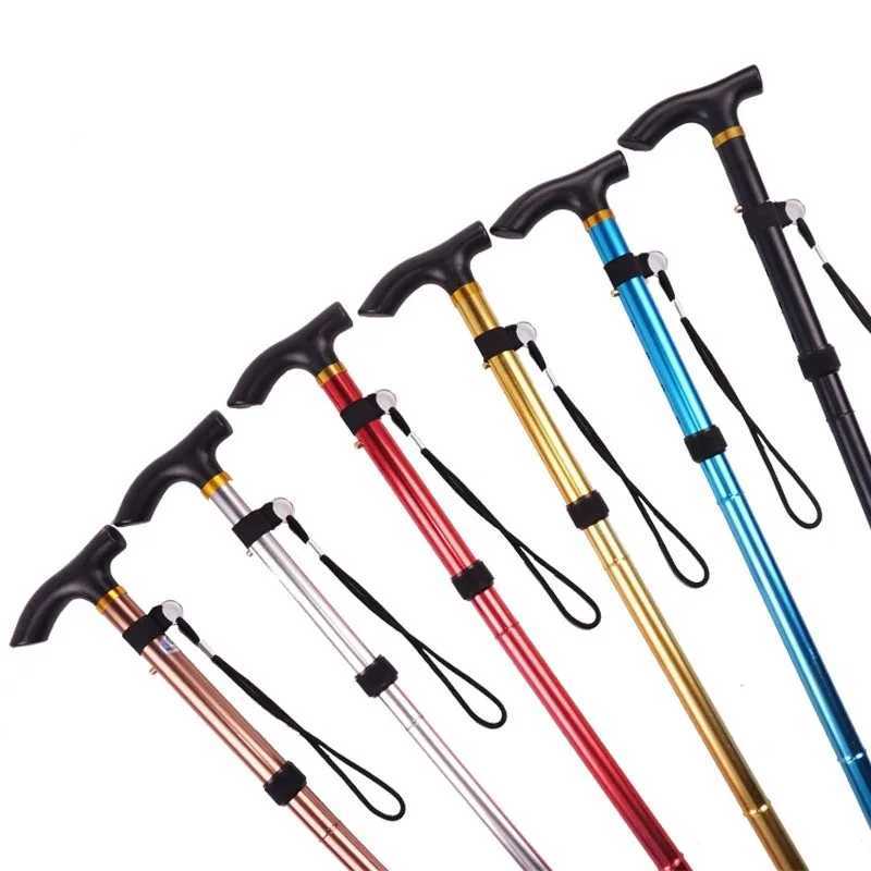 Multifunction Walking Stick Trekking Poles Telescopic Fold Crutches Hiking Stick Crutch Elderly Metal Stick Walking Cane Outdoor G251220