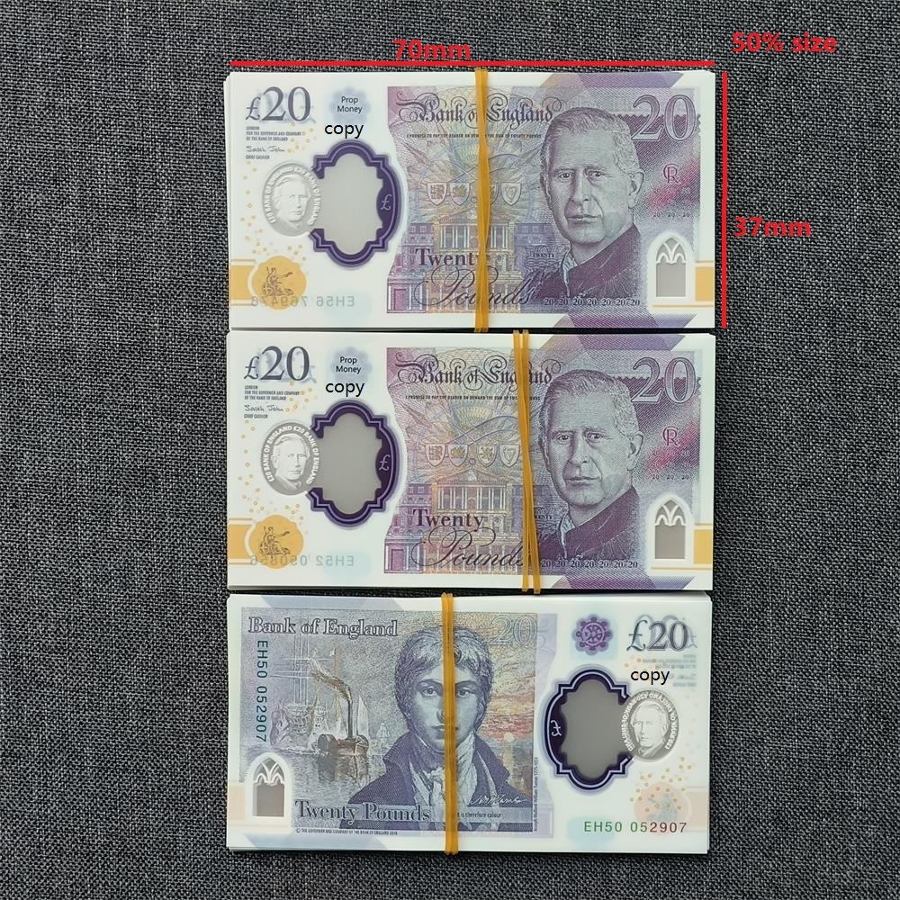 5A+ Best Quality Ultrathin Polymer Prop Money UK Bulk Realistic GBP Pounds Game Money Double Sides Matte 0.08mm With Different Serial Numbers For New Year 70*37mm 50%