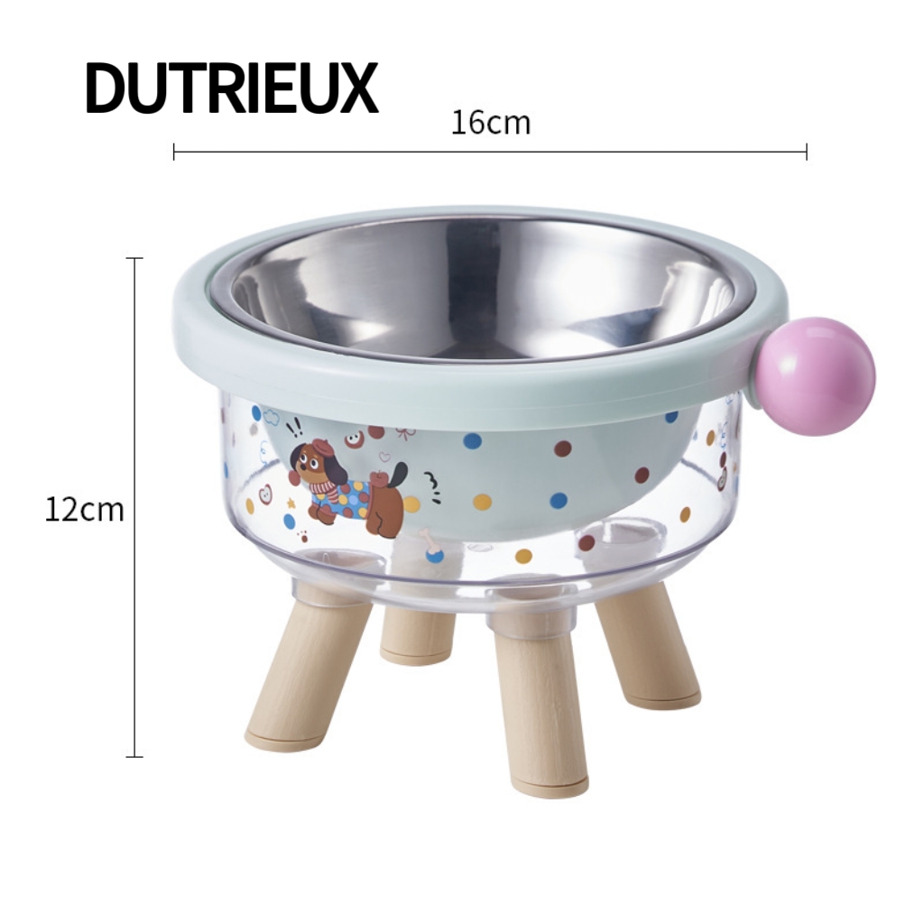 K3412 Stainless steel food and water bowl for cats, integrated neck support base, anti-tipping pet food bowl.