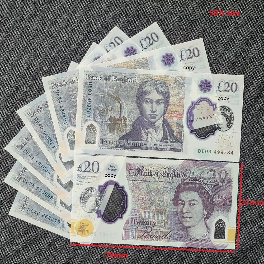 5A+ Best Quality British Prop Money With Different Serial Numbers UK Pound GBP Notes 20 Realistic Fake Money Matt Effect For Valentine's Day Wedding Christmas 70*37mm 50%